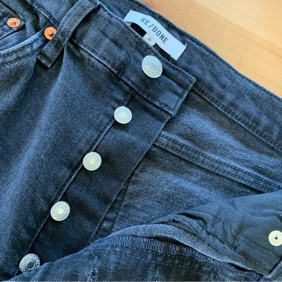 RE/DONE 90s High Rise Jeans Button Fly Washed Black Ankle Crop Redone Size 29 - Picture 6 of 9